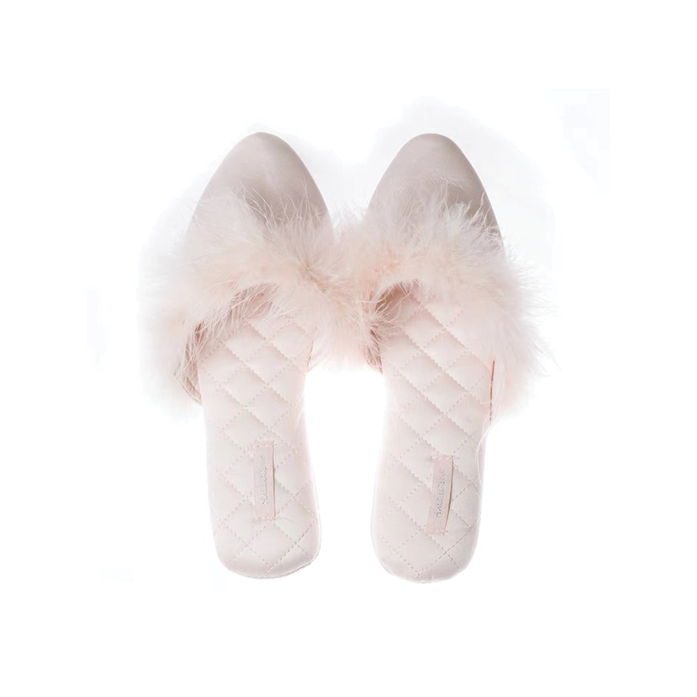 Feather pom pom slippers deals