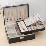 Women Personalized PU Jewelry Box, Vintage Jewelry Box 2 Tiers, Large Jewelry Organizer, Travel Jewelry Box