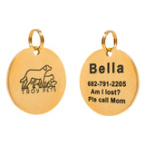 Custom Pet ID Tag Gold Plated Stainless Steel Round with Split Ring