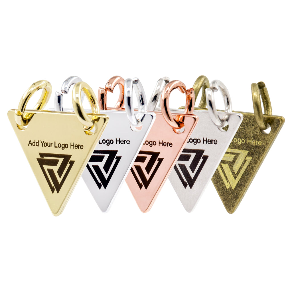 Triangular Name Tag Laser Engraved Double Hole Triangular Tags, Metal Jewelry Tag – FindingBox